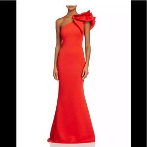 Betsy & Adam Ruffled One-Shoulder Mermaid Gown